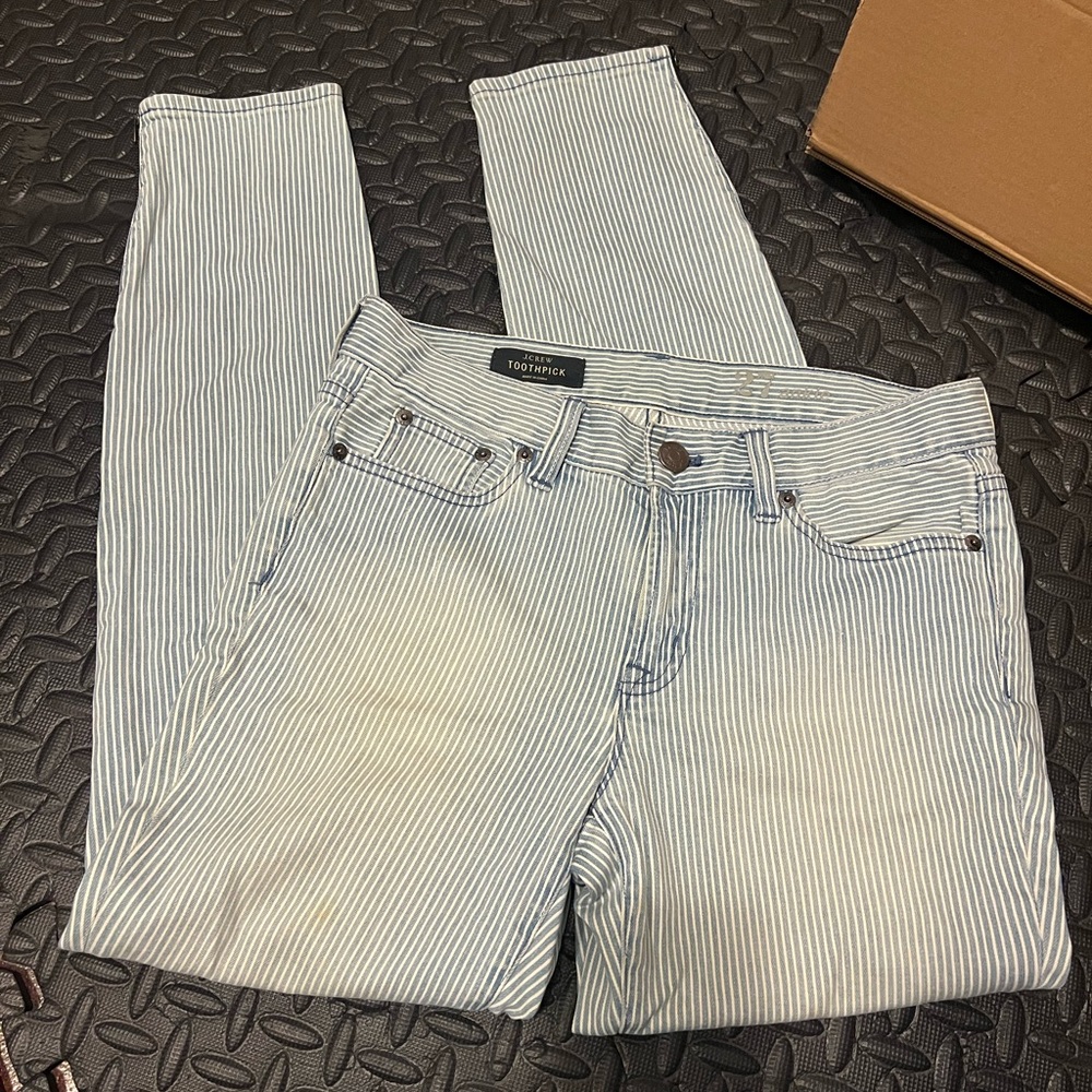 Vintage J.Crew Pinstripe Toothpick Jeans with ankle zipper